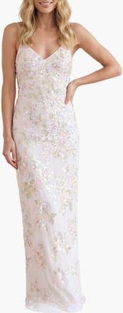 Needle & Thread Sequin Paradise Georgette Cami Gown in Swan White/multi at Nordstrom, Size 14