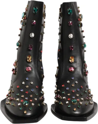 Dolce & Gabbana Black Crystal Embellished Men Short Boots Mens Shoes