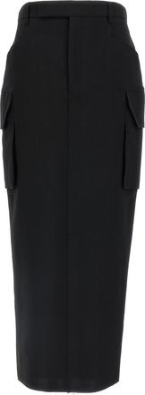 Rick Owens Black Wool Midi Womens Skirt