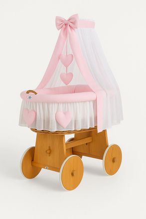 OEM Mois&eacute;s De Mimbre Amelia Con Dosel - Ropa De Cama Natural Y Rosa