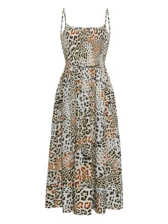 Cara Cara Carmen smocked leopard-print midi dress - women - Cotton - L - Neutrals