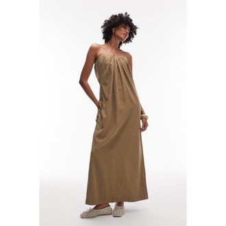 Topshop Strapless Poplin Maxi Dress in Brown at Nordstrom Rack, Size 2 Us (Fits Like 0)