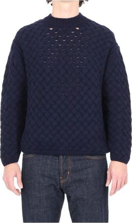 C.P. Company Maglia girocollo in lana di agnello lavorazione traforata - - Knitwear - Uomo - Blu - M
