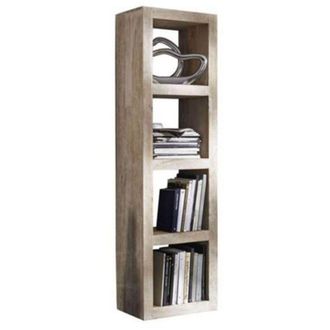 Massivmoebel24 Scaffale in legno di Acacia 48x35x174 pietra bianca sbiancato nature white 52