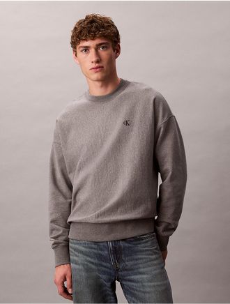 Calvin Klein Jeans Calvin Klein Mens Premium Terry Relaxed Sweatshirt - Grey - 2XL