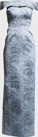 Teri Jon Off-Shoulder Jacquard Column Gown