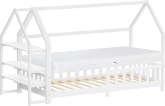 ML Design Ml-design Cama Infantil 90x200cm Blanco, Con Colch&oacute;n Al:16cm, Protecci&oacute;n Antica&iacute;da, Techo Y Somier, Listones De Madera De Maciza De Pino Lecho Montess