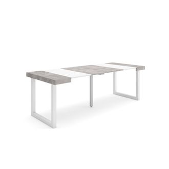 Skraut Home Skraut Home - Mesa Consola Extensible, Mesa Comedor Plegable, 220, Para 10 Comensales, Patas Madera Maciza, Estilo Moderno, Blanco Y Gris Cemento