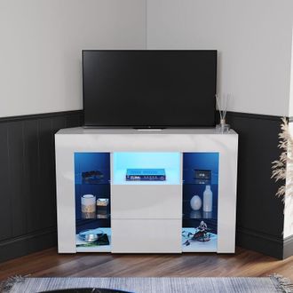 Elegant Lighting TV Stands with LED Lights Corner TV Unit Stand White High Gloss Cabinet Living Room Sets