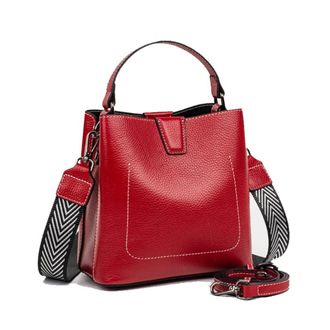 Generic Genuine Leather Bucket Crossbody Bag for Women Large Satchel Handbag Fashion Bucket Shoulder Bag Ladies Purses (Red)