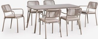 Sklum Set De Mesa Rectangular 160x90 Cm Y 6 Sillas De Comedor Apilables En Cuerda Trenzada Arhiza Sklum