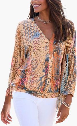 Lascana Womens Printed Long Sleeve Top in Orange Multi at Nordstrom, Size 6