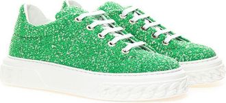 Casadei Womens Green Fabric And Leather Athletic Sneakers