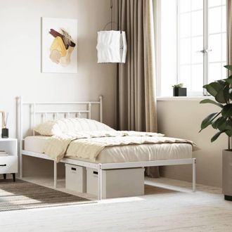 Berkfield Home Metal Bed Frame with Headboard White 100x200 cm