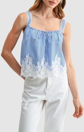 All in Favor Lace Hem Babydoll Tank in Blue Stripe at Nordstrom, Size X-Large