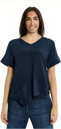 Caliban Korte mouwen overhemd - Dames - Blouses - Blauw - L - Overhemden
