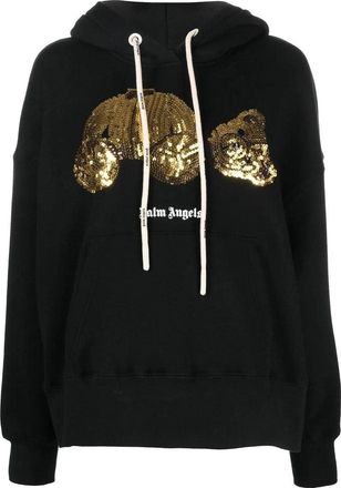 Palm Angels (WMNS) Palm Angels Gold Sequins Bear Hoodie Black Gold PWBB023F22FLE0041076