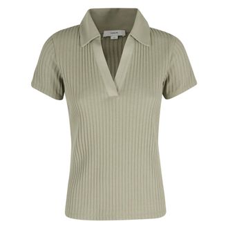 Vince Polo Shirts, female, Green, Size: M Ribbed Cotton-Blend Polo Shirt