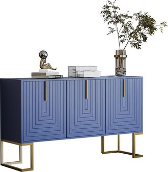STILVORA Aparador Con 3 Puertas Y Estantes Ajustables, Tiradores De Metal, Para Comedor Y Cocina, Mdf Azul Marino