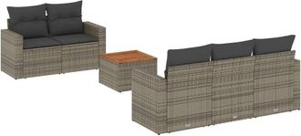 vidaXL Vidaxl - Set De Muebles De Jard&iacute;n 6 Pzas Y Cojines Rat&aacute;n Sint&eacute;tico Gris