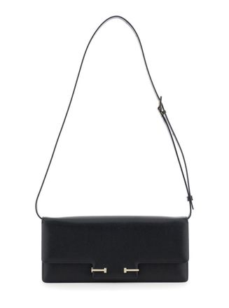 Tom Ford Black Crossbody Bag With Adjustable Shoulder Strap And T Plaque Closure In Grained Leather Woman