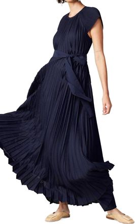 Current Air Mona Pleated Maxi Dress In Navy