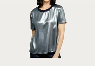 Elliott Lauren Metallic Sheer T-Shirt In Silver