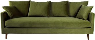 DRAWER Sof&aacute; cama 3 plazas terciopelo patas madera oscura - Verde oliva