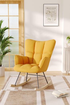 Living and Home Yellow Linen Check Tufted Rocking Chair