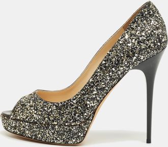 Jimmy Choo London Multicolor Glitter Peep Toe Pumps