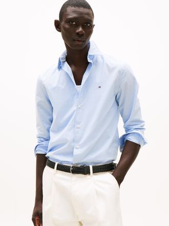 Tommy Hilfiger Langarmhemd TOMMY HILFIGER FLEX POPLIN MINI PRINT Regular Fit SHIRT, Herren, Gr. XXL, N-Gr, blau (cloudy blau), Web, Obermaterial: 100% Baumwolle, reg