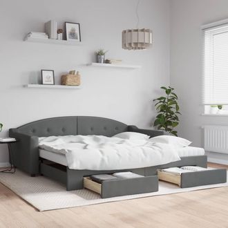 vidaXL Sof&aacute; Cama Nido Con Cajones Tela Gris Oscuro 100x200 Cm Vidaxl