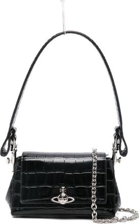 Vivienne Westwood Rectangular Shoulder Bag with Crocodile-Embossed Texture and Silver Emblem