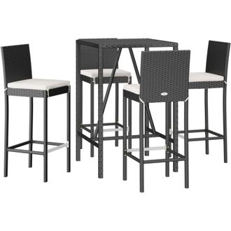 vidaXL Mesa Y Taburetes Altos Jard&iacute;n 5 Pzas Y Cojines Rat&aacute;n Pe Negro Vidaxl