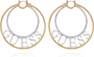 Guess Logo Pavé Hoop Earrings in Two Tone at Nordstrom Rack
