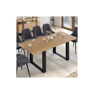 IDMarket Idmarket - cassius Mesa de comedor extensible rectangular para 6-10 personas con efecto espiga y patas negras 160-200 cm