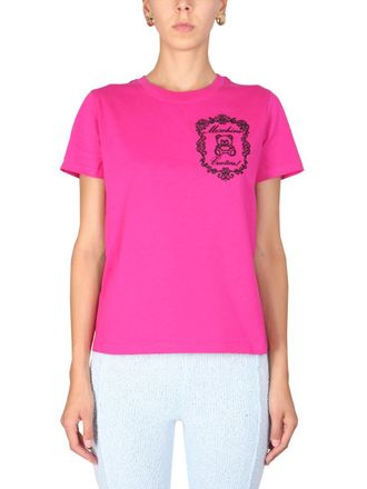 Moschino Womens Tshirt With Logo - Dusty Pink Cotton - Size EU 42 (Womens)