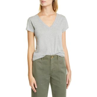 Vince Pima Cotton V-Neck Top in Heather Grey at Nordstrom, Size Xx-Small
