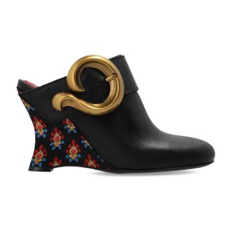 Etro Etro, Wedges, female, Black, Size: 10 US Leather Mules with Wedge and Paisley Buckle
