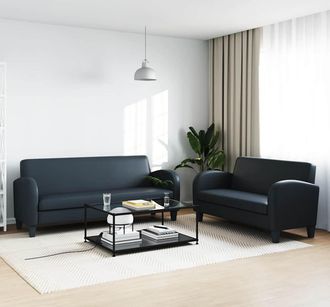 vidaXL Conjunto De Sof&aacute;s 2 Piezas Cuero Sint&eacute;tico Negro Vidaxl