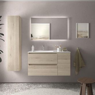 Cygnus Bath Mueble De Ba&ntilde;o Bequia Plus 90cm Natural Lavabo Porcelana Grifo Izquierda 1p