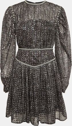 Maje Black Sequin Crepe Pleated Mini Dress