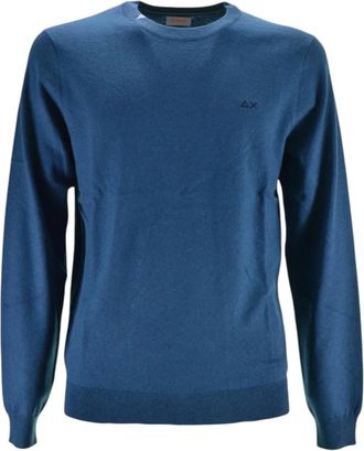 Sun 68 Maglia Girocollo - Heren - Ronde hals truien - Blauw - 3XL - Wol - Truien & Vesten