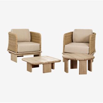 Sklum Sklum - Set da giardino con 2 poltrone e 2 tavolini in rattan e legno di acacia Famara