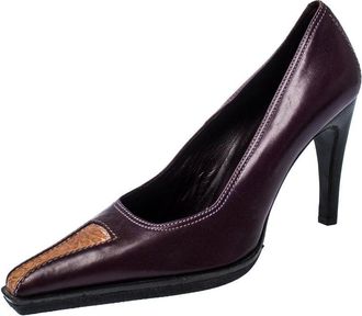Casadei Purple And Brown Leather Pointed Toe Pumps