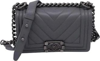 Chanel Pre-owned Leather chanel-bags - Dames - Vintage Schoudertas - Grijs - ONE Size - Leer - Vintage
