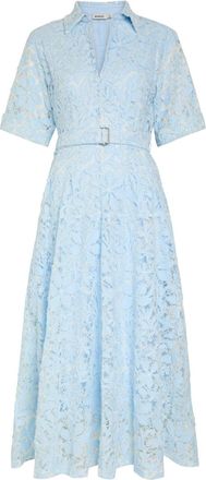 SIMKHAI Deanna Floral-appliqu&eacute;d Lace Midi Shirt Dress - Blue - 12 (UK16 / XL)