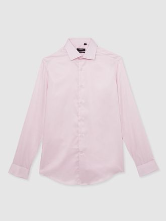 Reiss Pink Remote Slim Fit Regular-fit Cotton-satin Stripe Shirt, 165