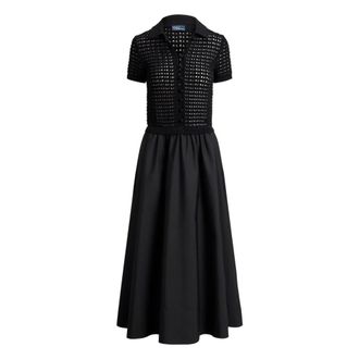 Ralph Lauren Maxi Dresses, female, Black, Size: S Cable-Knit Bodice Cotton Dress