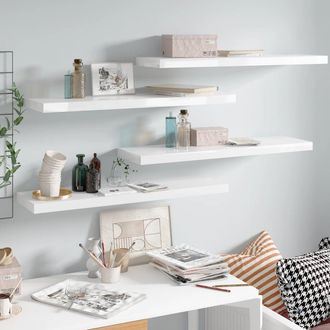 vidaXL Vidaxl - Estante Flotante De Pared 4 Uds Mdf Blanco Brillo 90x23,5x3,8cm